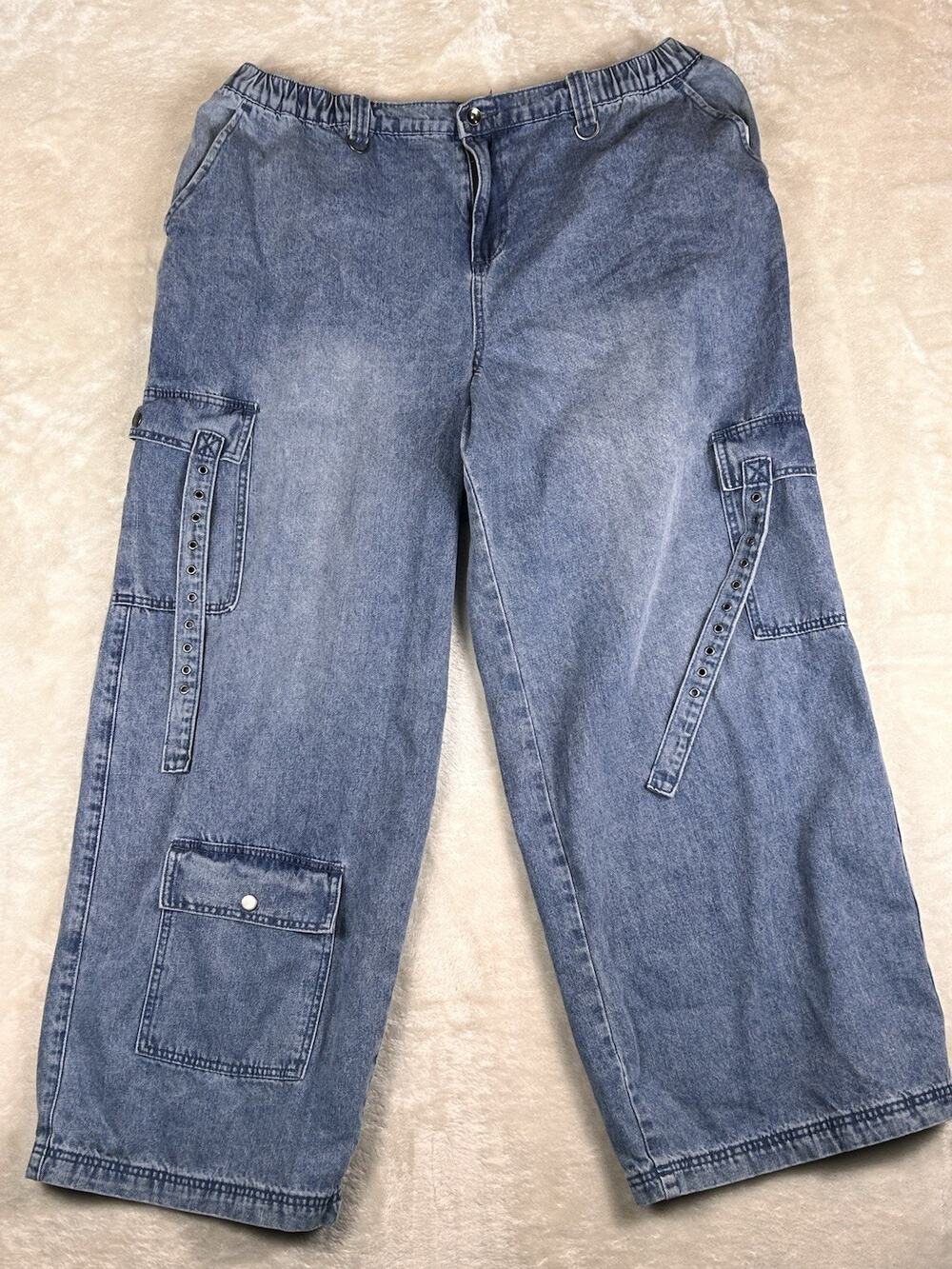 Hot Topic Wide Leg Baggy Cargo Jeans Womens Sz 20 Y2K Utility Skater Grunge